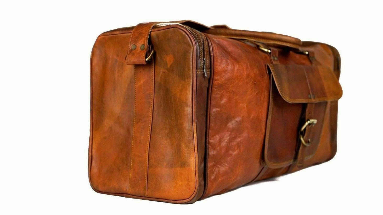 Travel Duffle Weekend Holdall Overnight Duffel Vintage Bag Heavy Duty Leather