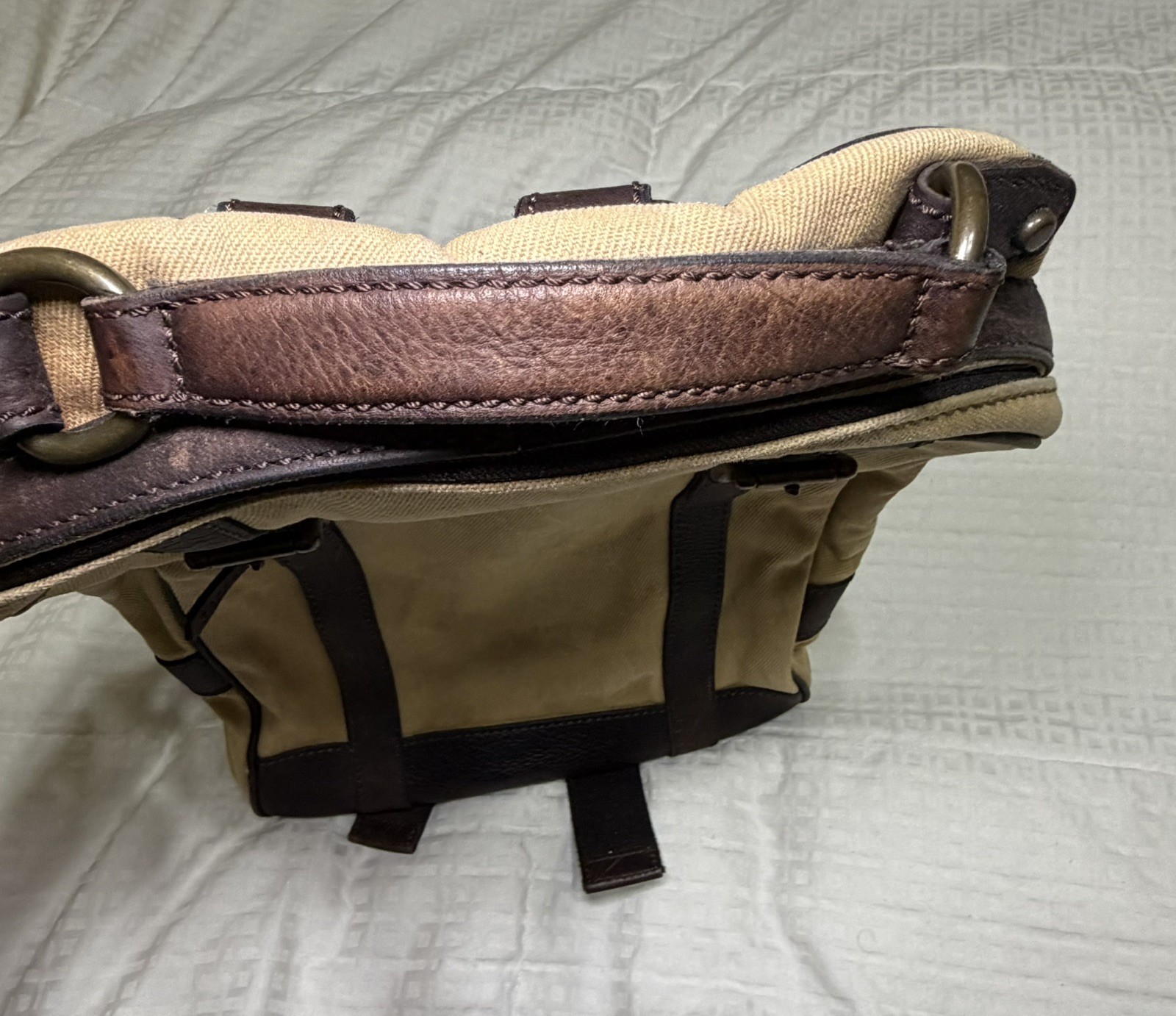 FOSSIL Estate Backpack Rugged Canvas Brown Leather Trim Padded Zip