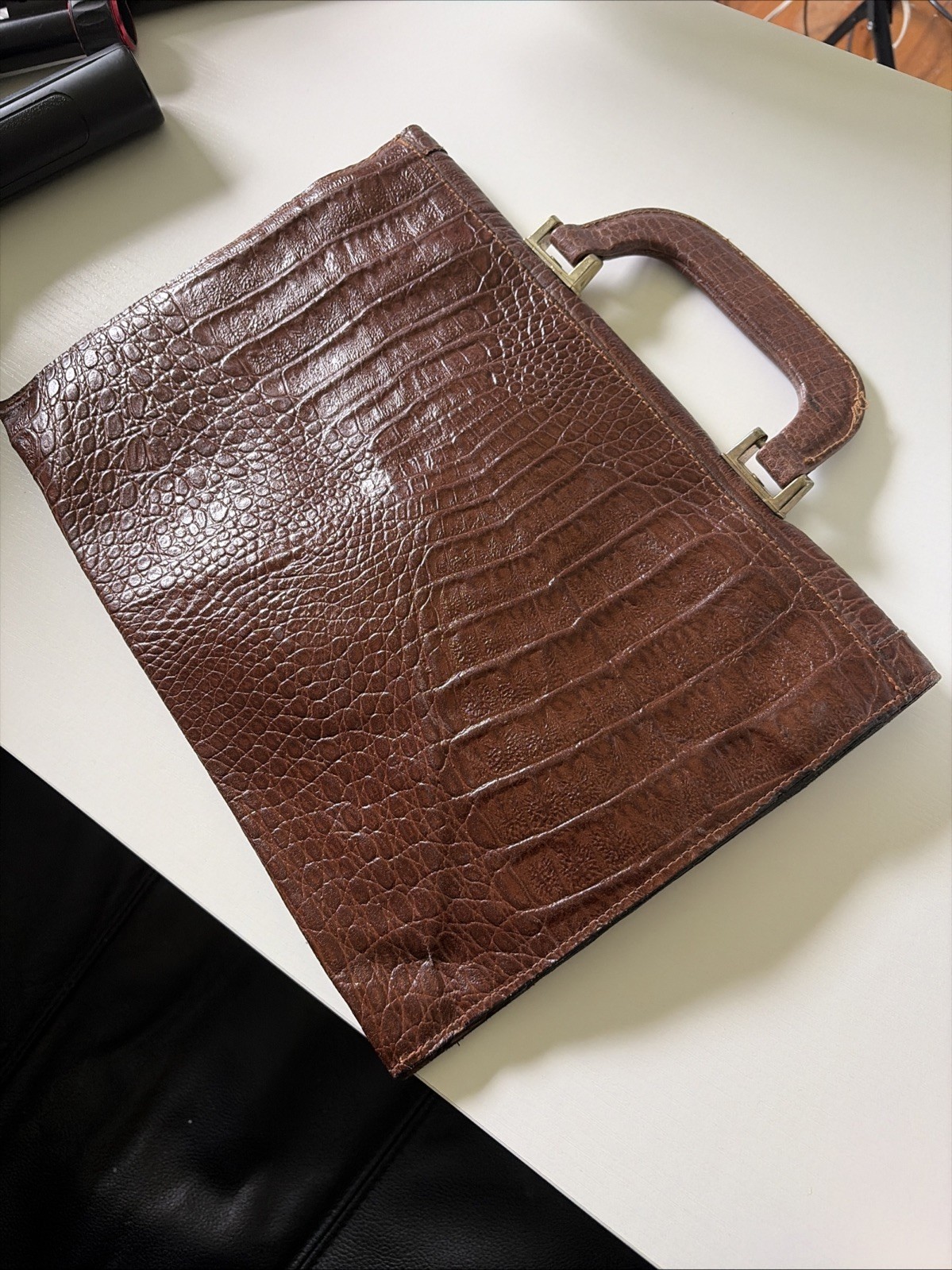 Embossed Crocodile Leather Briefcase Portfolio Vintage Ipad Laptop Notebook Bag