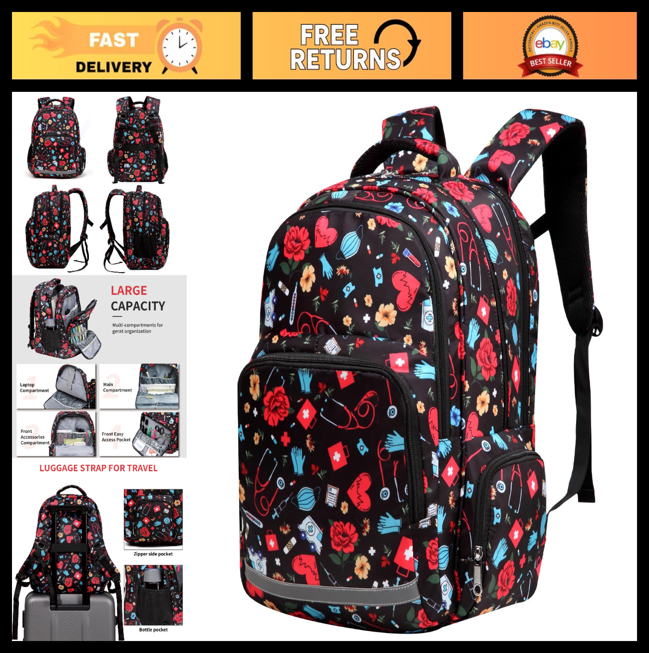 Nurse Backpack for Women – Stylish Laptop Work Bag, College & Hospital Essential