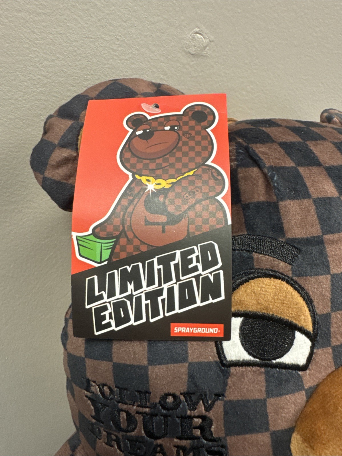 SPRAYGROUND Plush Offended Money Bear Checkered Backpack Bag Limited Edition