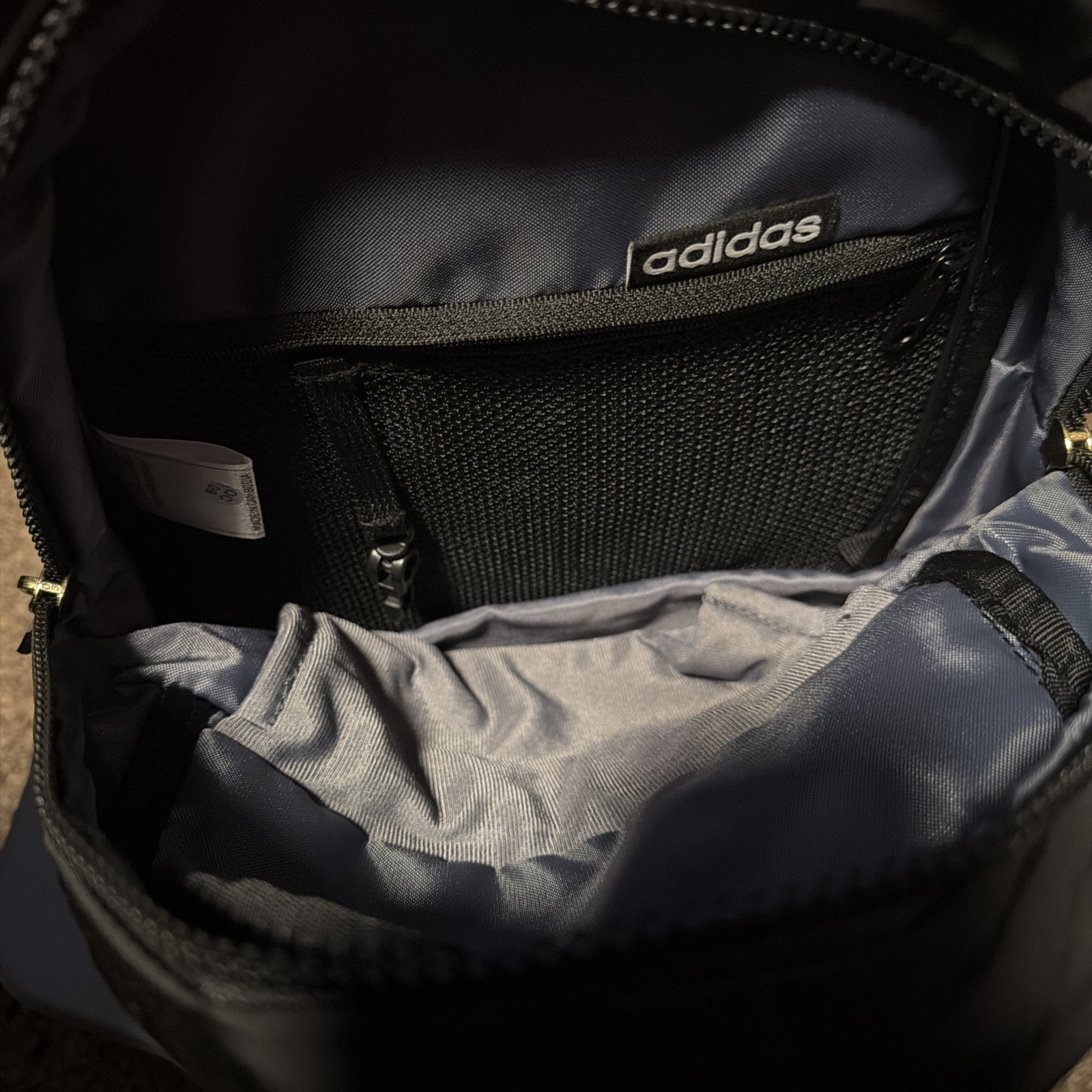 ADIDAS MINI LINEAR BACKPACK BAG BLACK WHITE GOLD 8.5″H x 10.5″W x 5″D NWT
