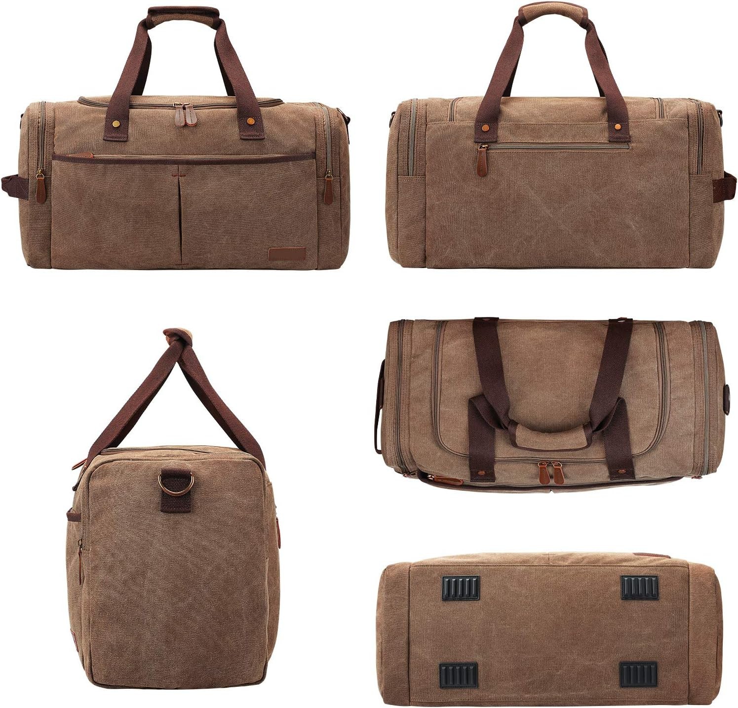 Large Canvas Duffel Bag with Shoe Compartment for Travel and Gym, Coffee Color