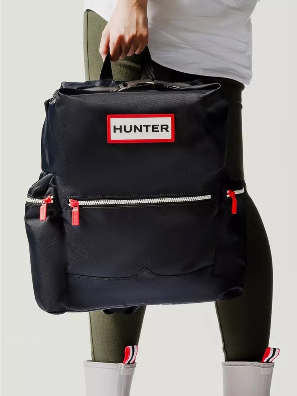 Hunter Black Navy Nylon Backpack with Red Accents – Everyday back pack