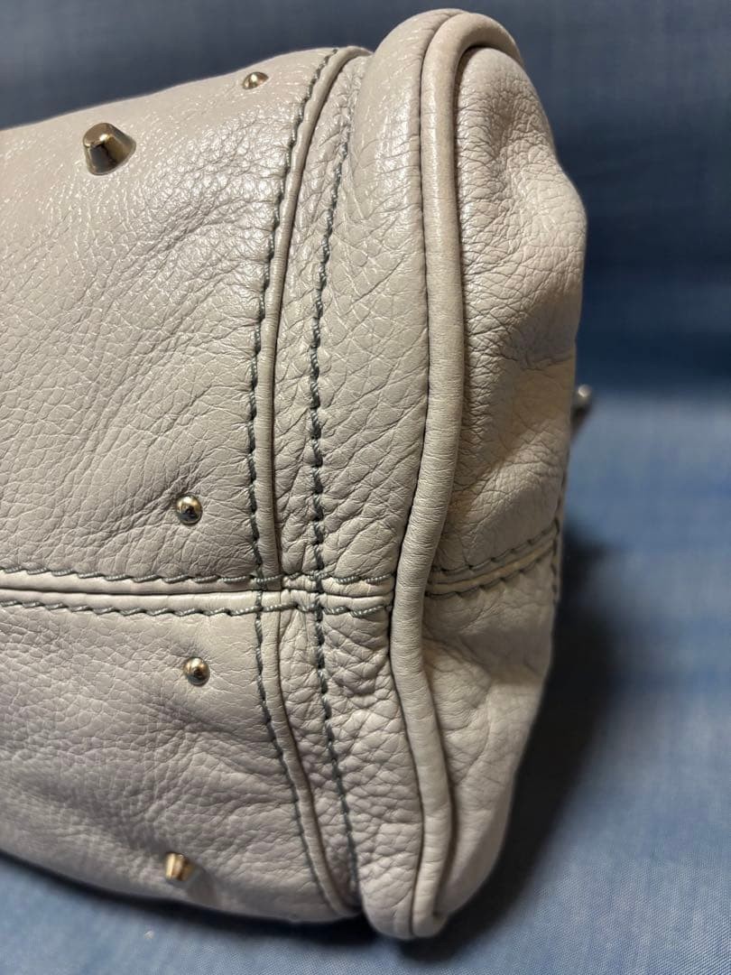 Chloe Paddington Handbag Key Cadena Gray Beige With Guarantee