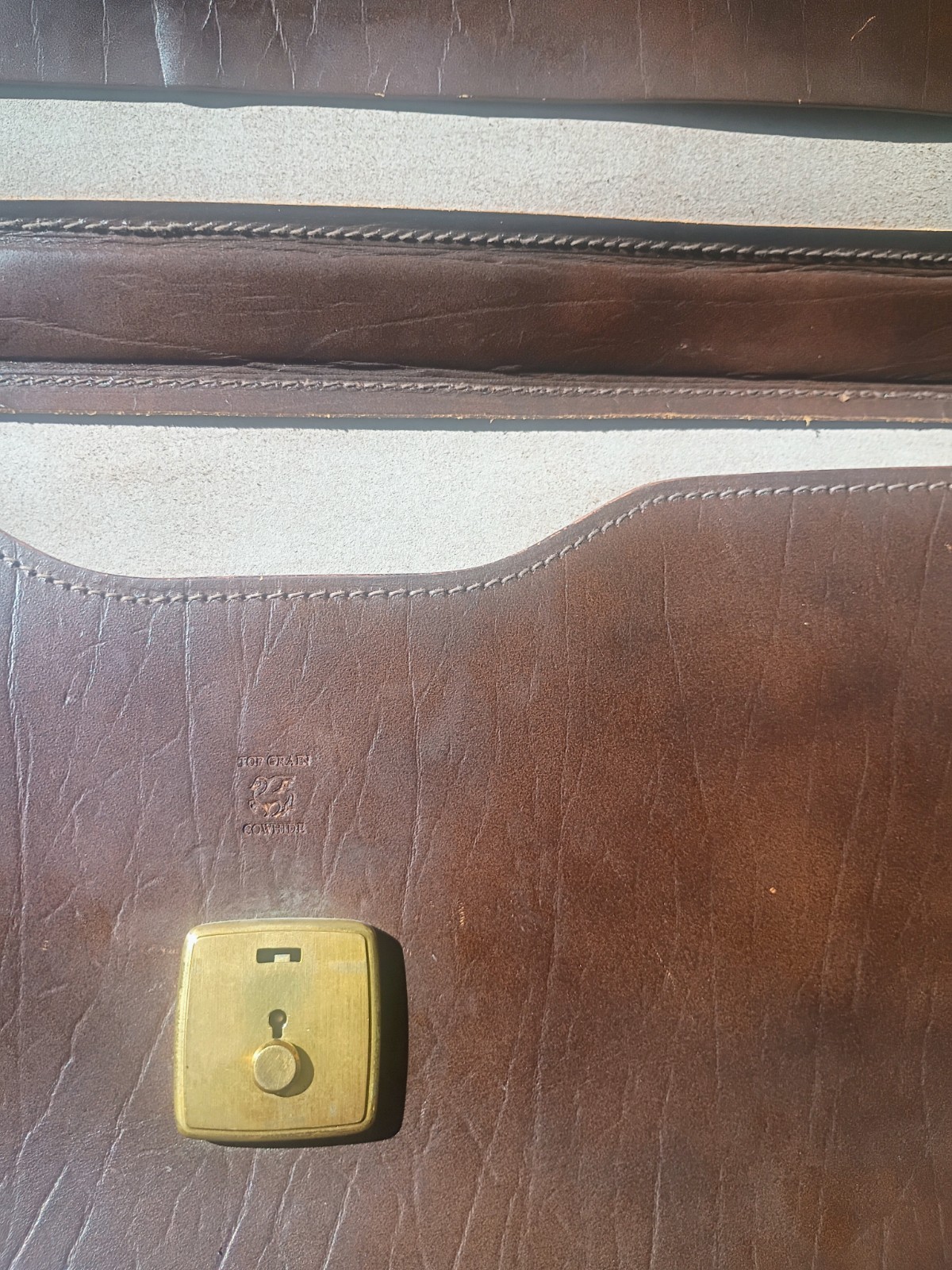 Vintage Top Grain Cowhide Leather Briefcase Laptop Bag With Key Brass Hardware