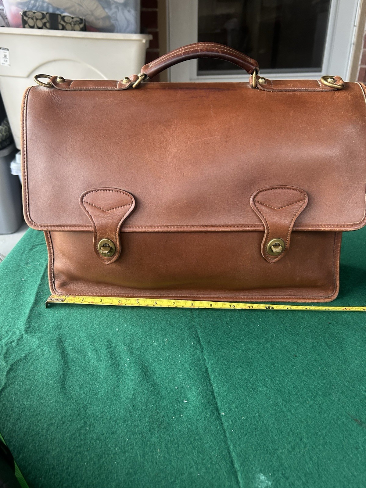 VTG Jack Georges Brown Distress Messenger Satchel Bag Brass Briefcase Leather