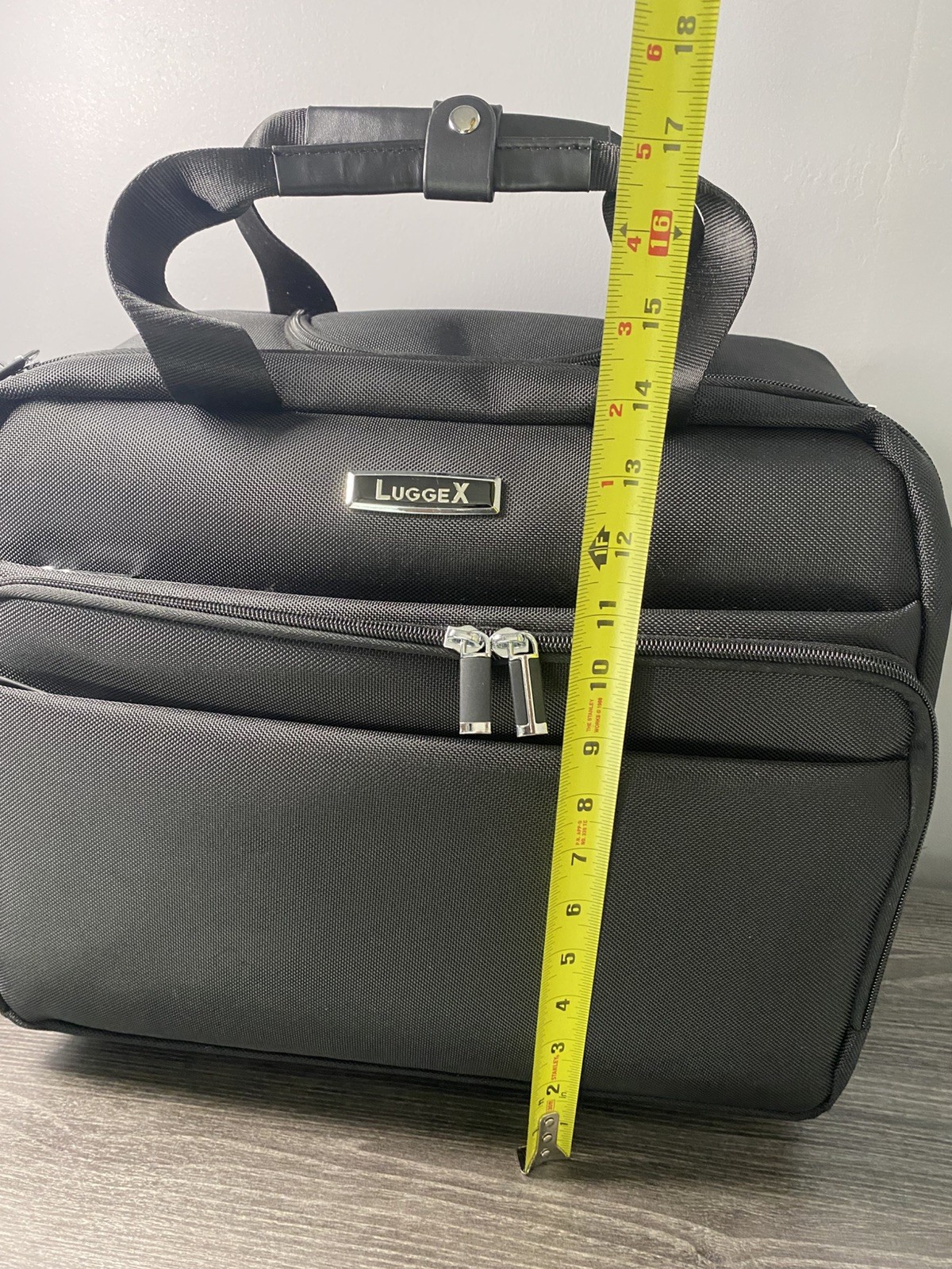 LuggeX Rolling Travel Briefcase Carry On Laptop Bag Wheels Black Multiple Pocket