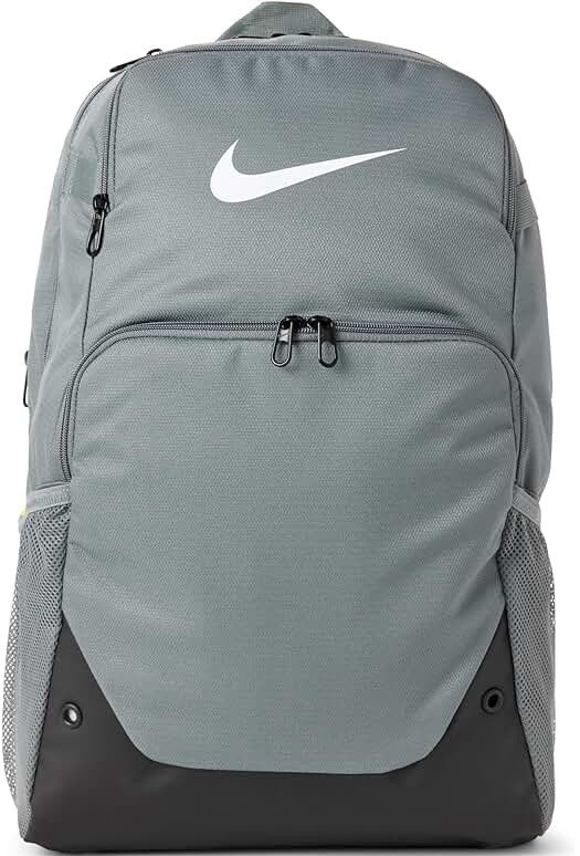 Nike Unisex Gray/Black Backpack White Swoosh Zip Closure Outer Pockets