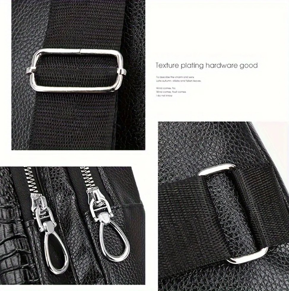 Men’s Leather Crocodile Pattern Chest Bag Sling Backpack Crossbody Travel Bag