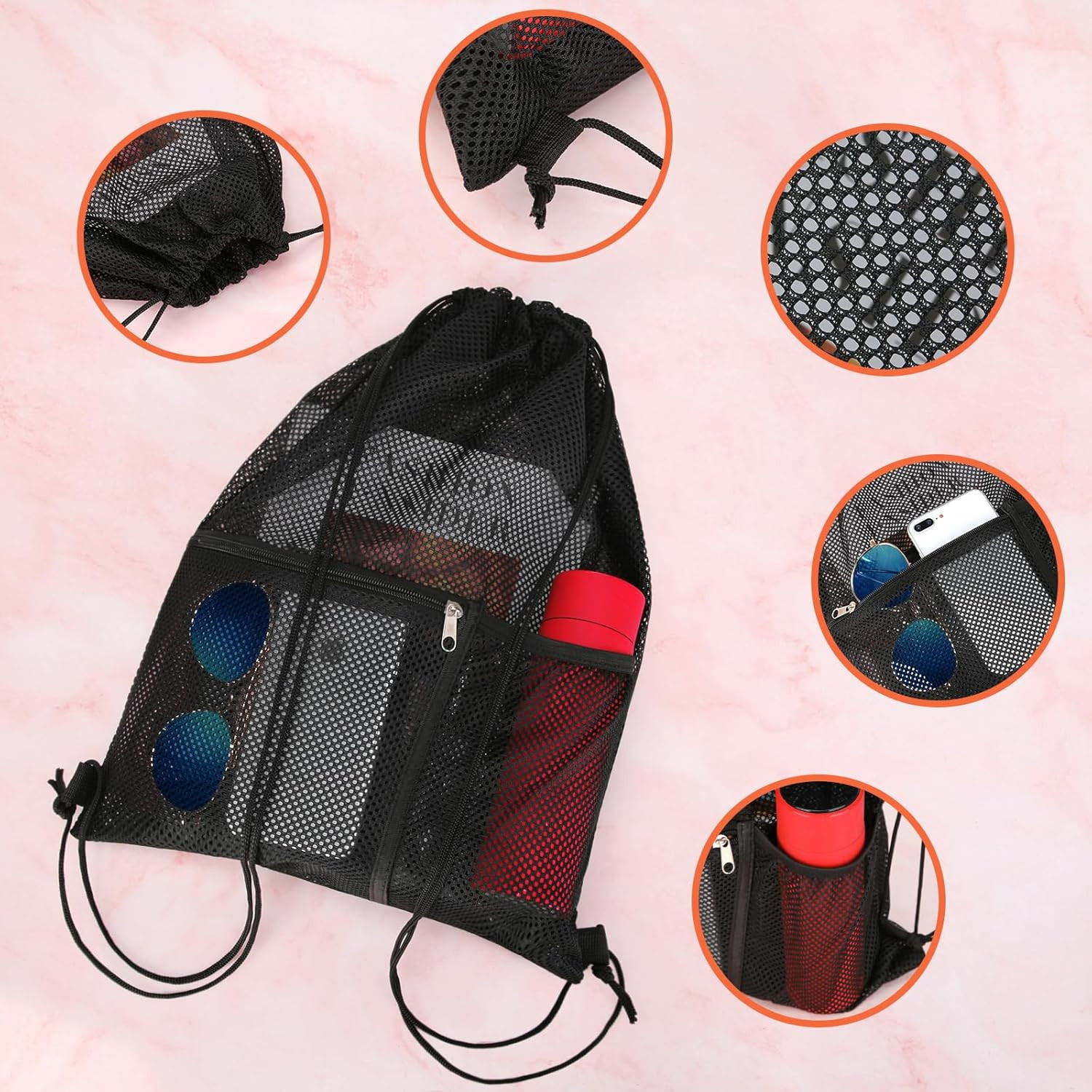 2 PACK Mesh Drawstring Backpack Bag, Multifunction Mesh Bag