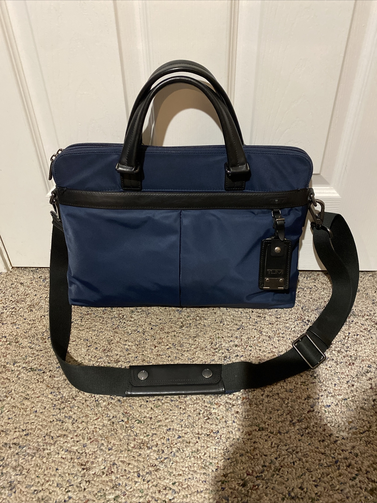 Tumi Easton Slim Top Zip Briefcase Messenger Bag Nylon/Leather