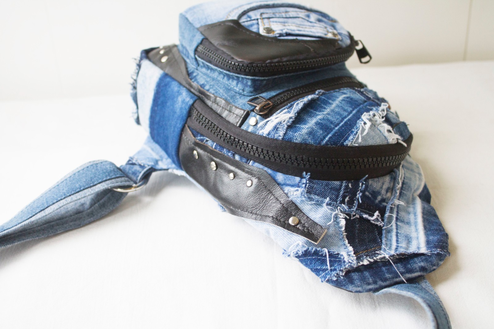 Denim single-strap chest backpack Upcycling Unisex sling bag