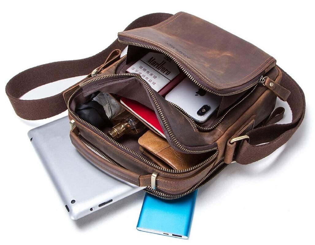 10 in long-lasting Leather Unisex Messenger Bag For Men & Woman (Brown)