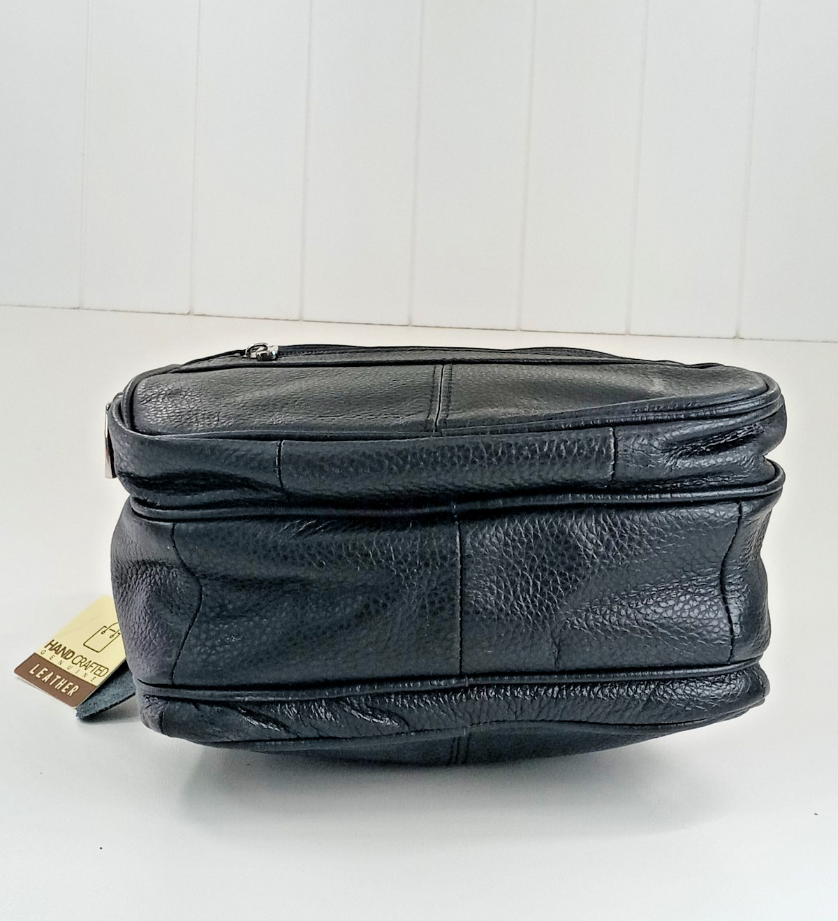 Men Leather Crossbody Bag Black Compact & Practical Everyday Use Multi Pockets