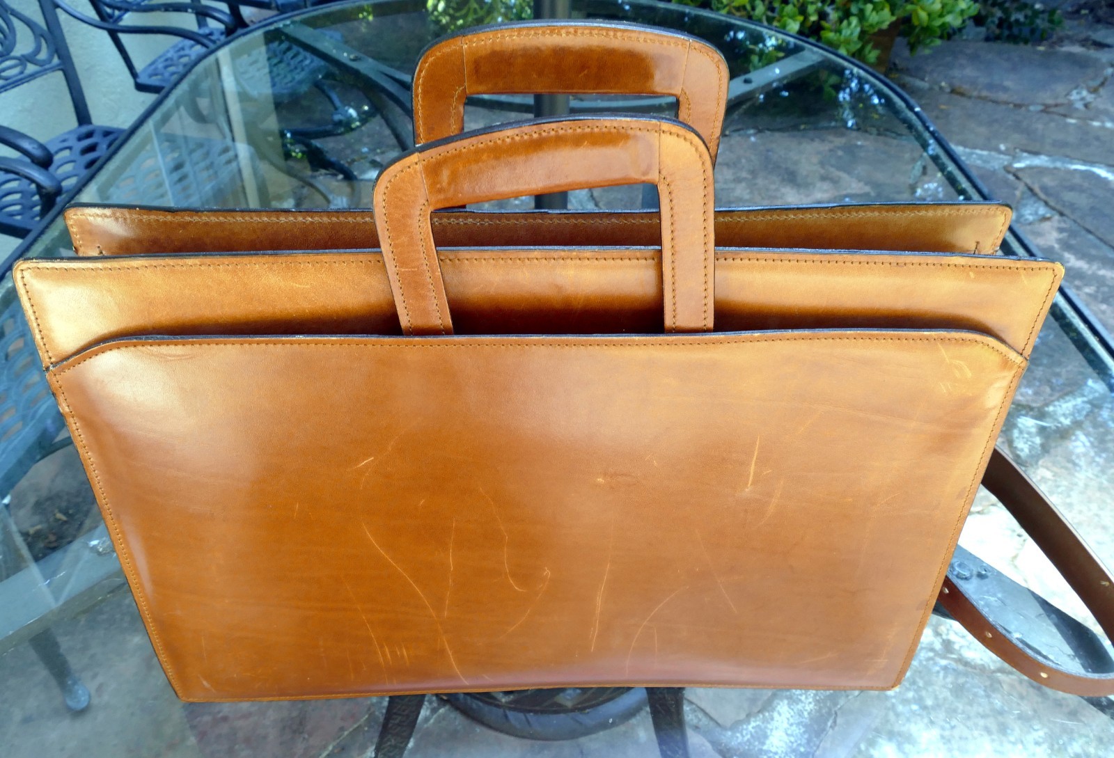 Schlesinger Full Grain Cowhide Light Brown Leather Briefcase Satchel Made in USA