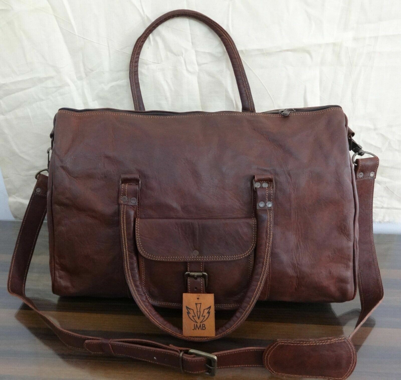 Leather Bag Triangle Duffle Travel gym weekend overnight Men’s genuine Leather