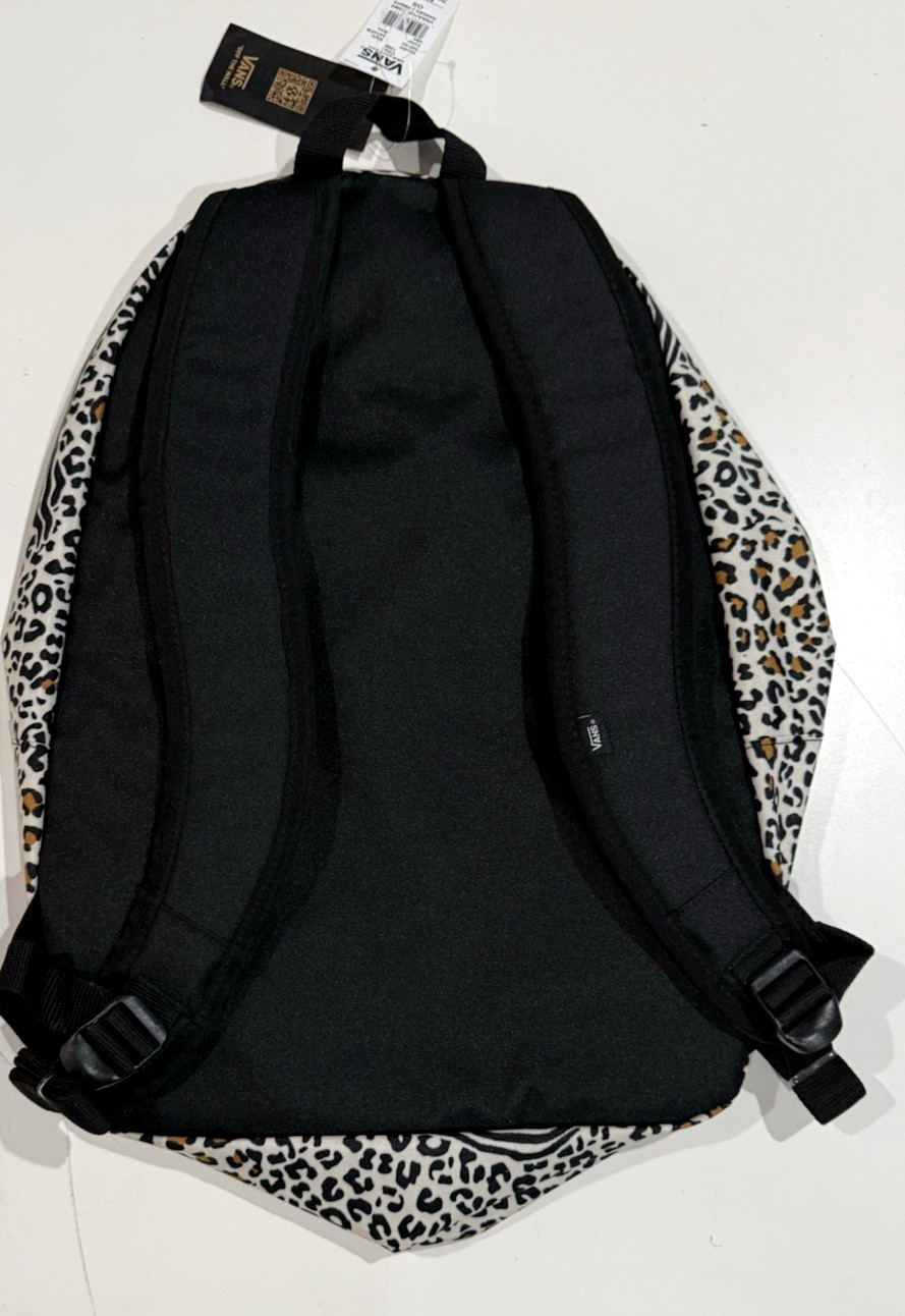 VANS Ranged 2 Prints Backpack Beige Brown Leopard Print School Laptop pocket