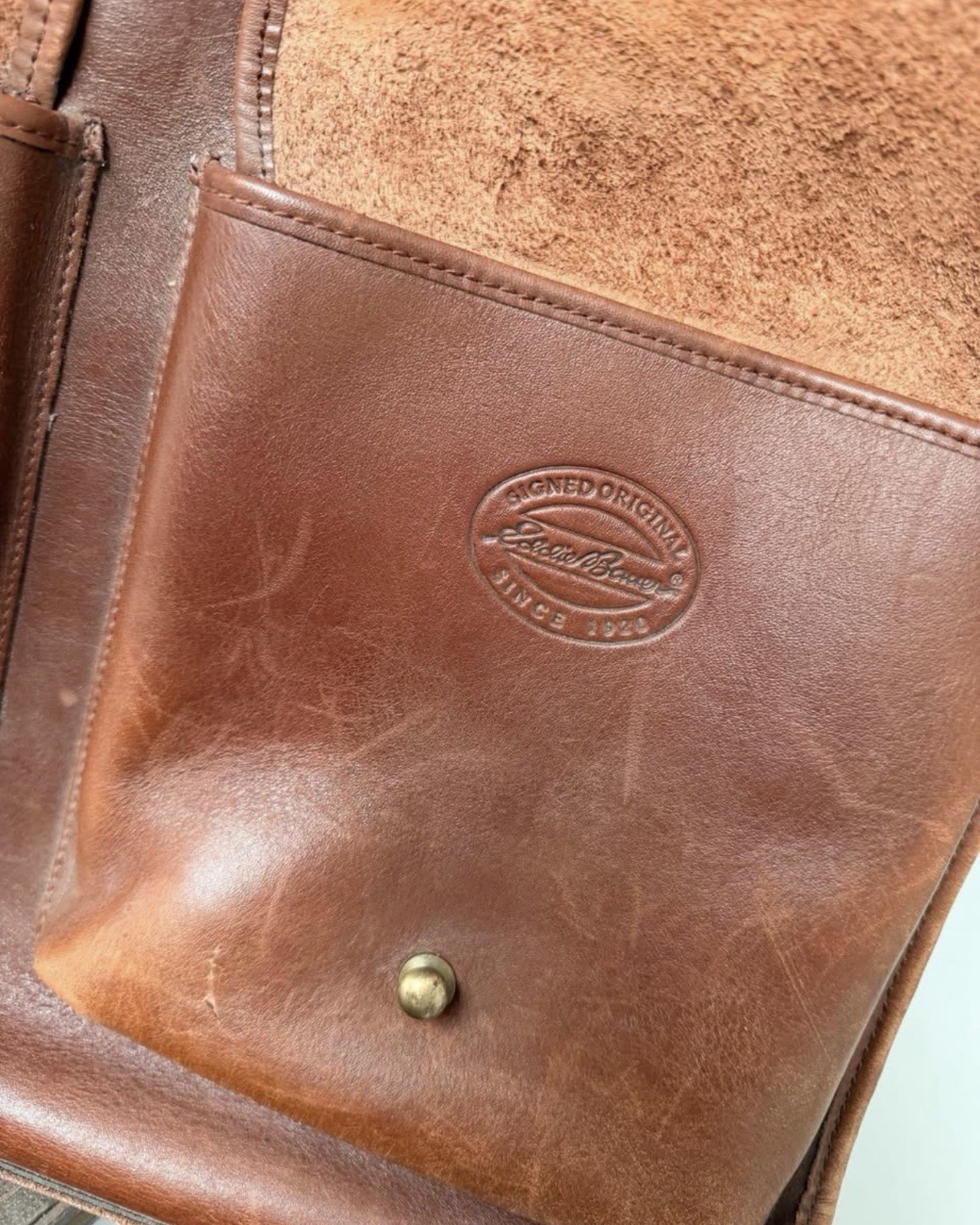 Eddie Bauer Brown Men’s Briefcase Zip/Button, Adjustable Strap, Pockets