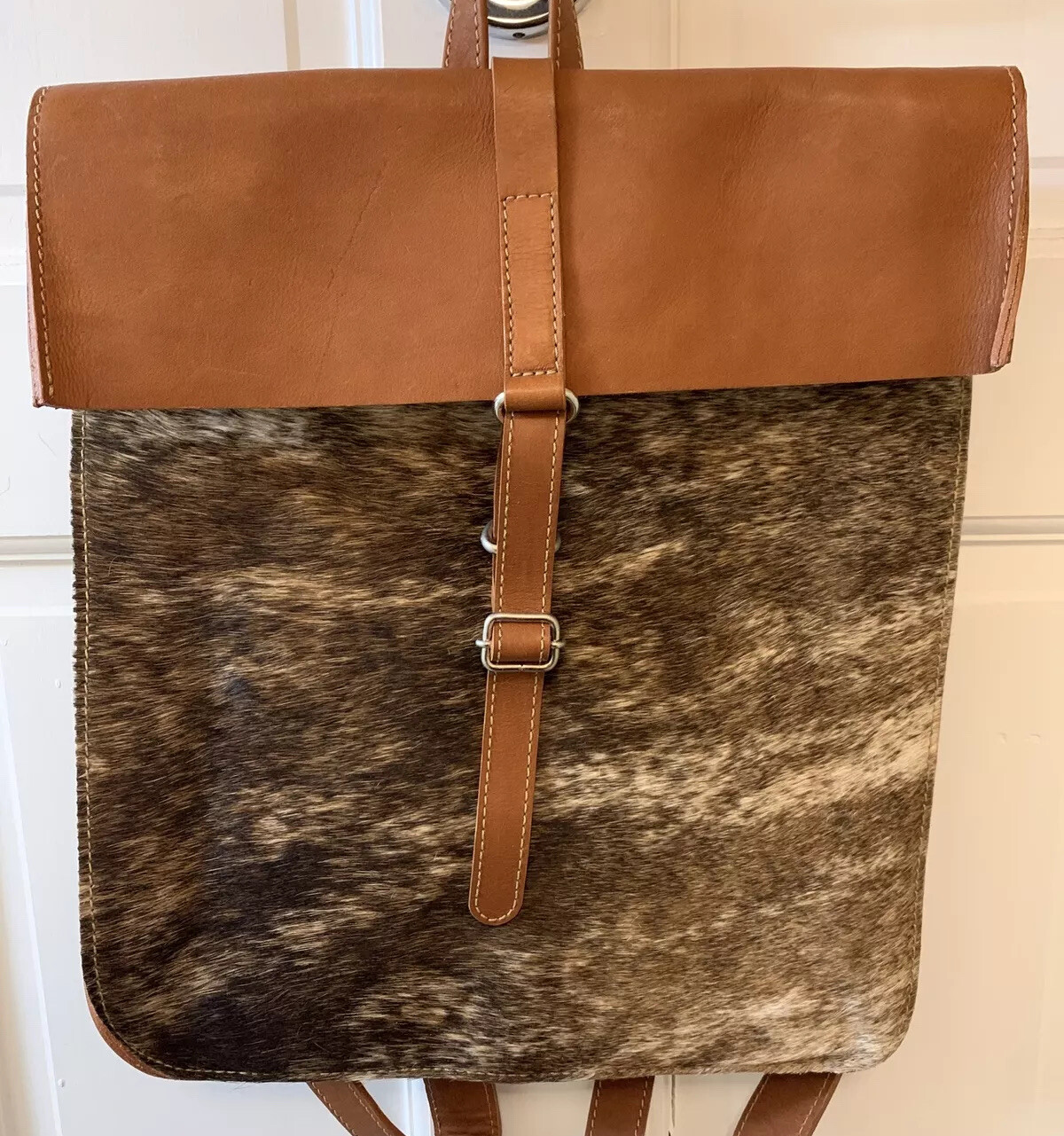 Natural Cowhide Leather Backpack Laptop Bag Brown Tan Custom Hide New
