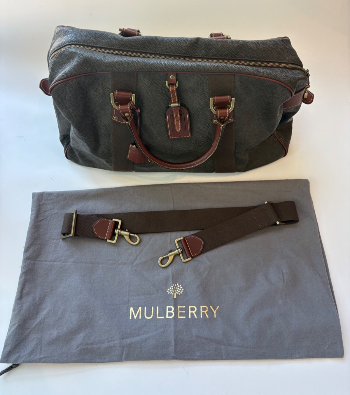 Mulberry Clipper Large Scotchgrain Holdall Weekender Duffle Dust bag Padlock