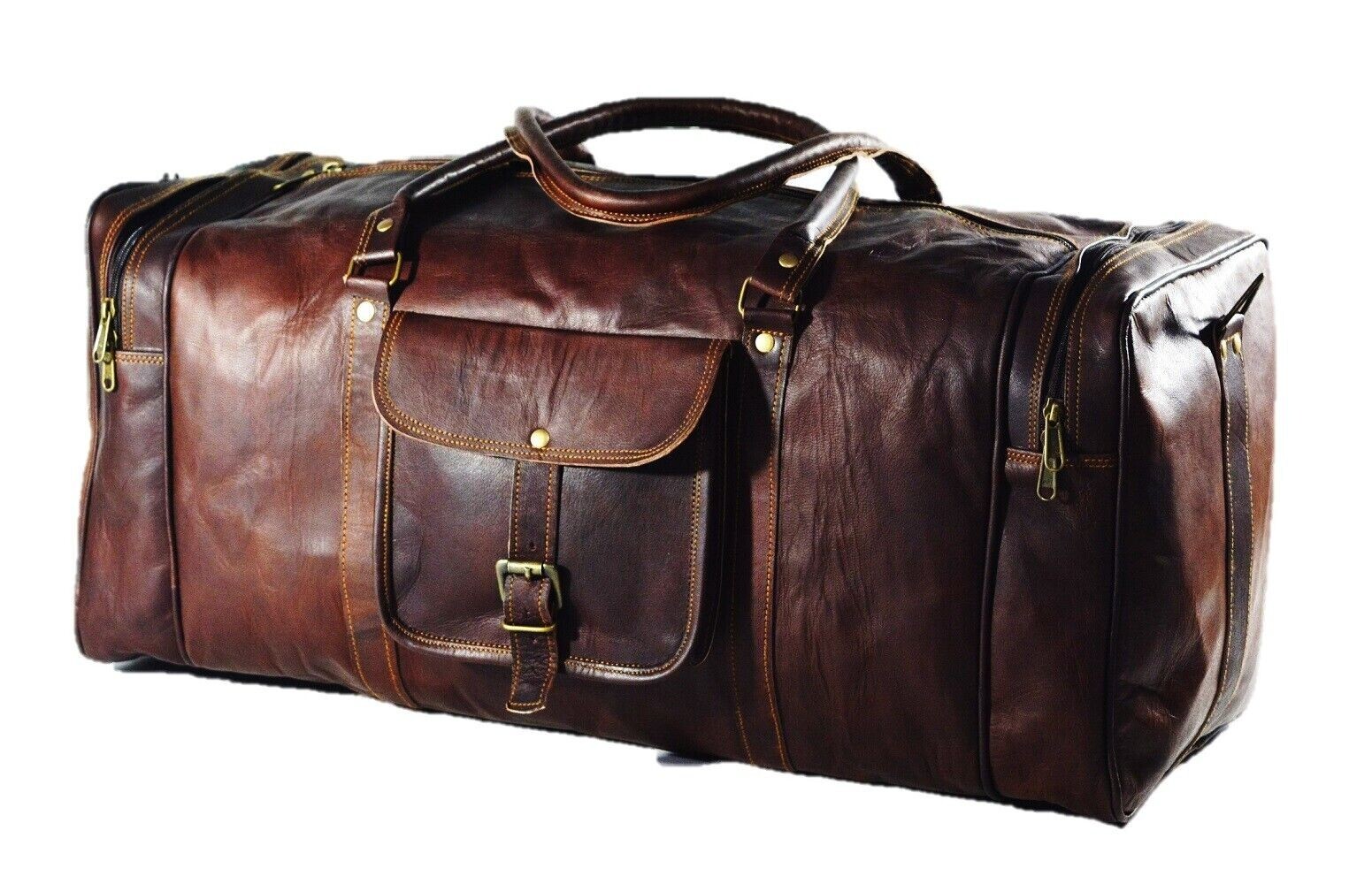 New 24 inch Duffel Vintage Handmade Real Goat Leather Weekend Luggage Bag