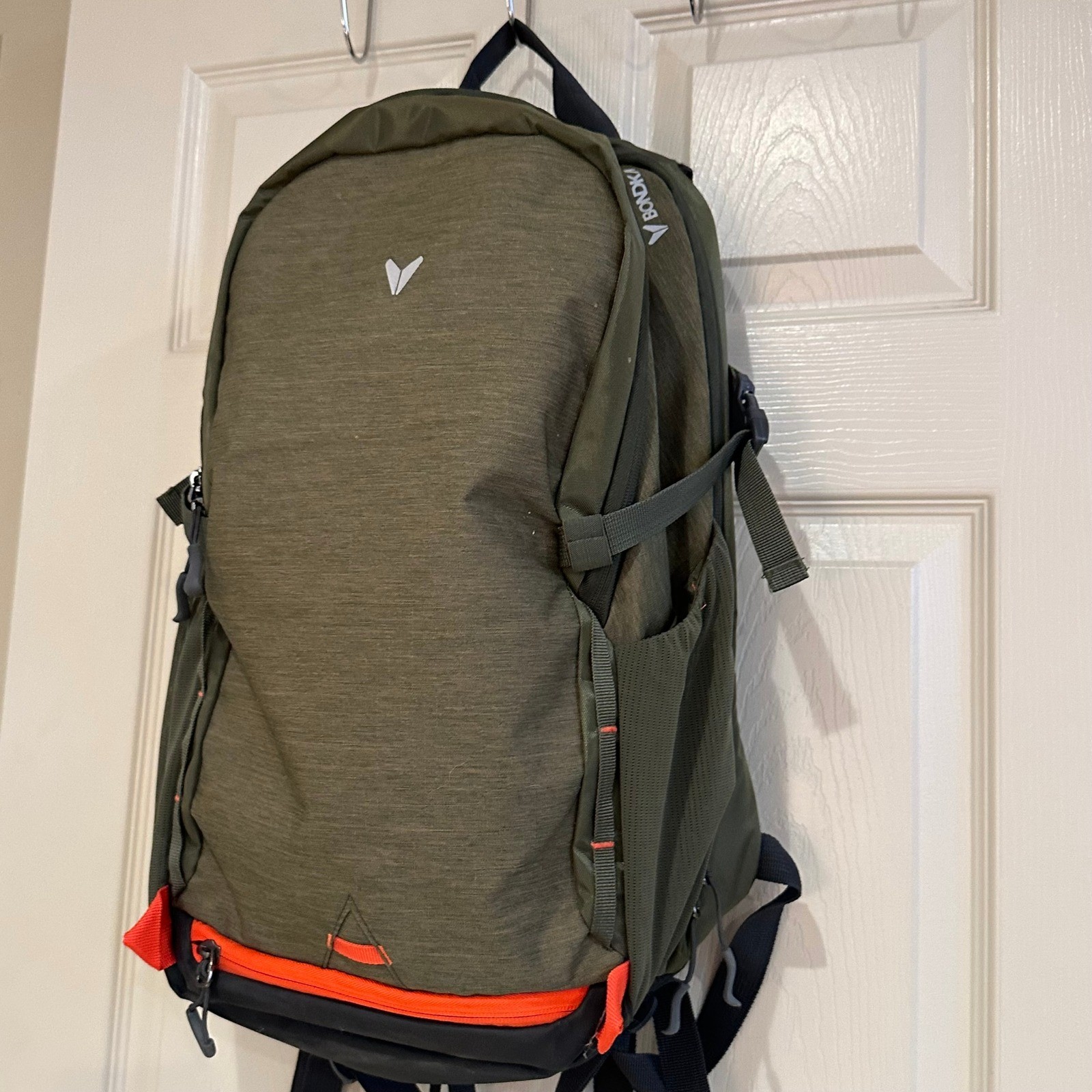 Bondka Backpack Olive Green Orange Trim Hiking Travel Commuter Daypack 17in