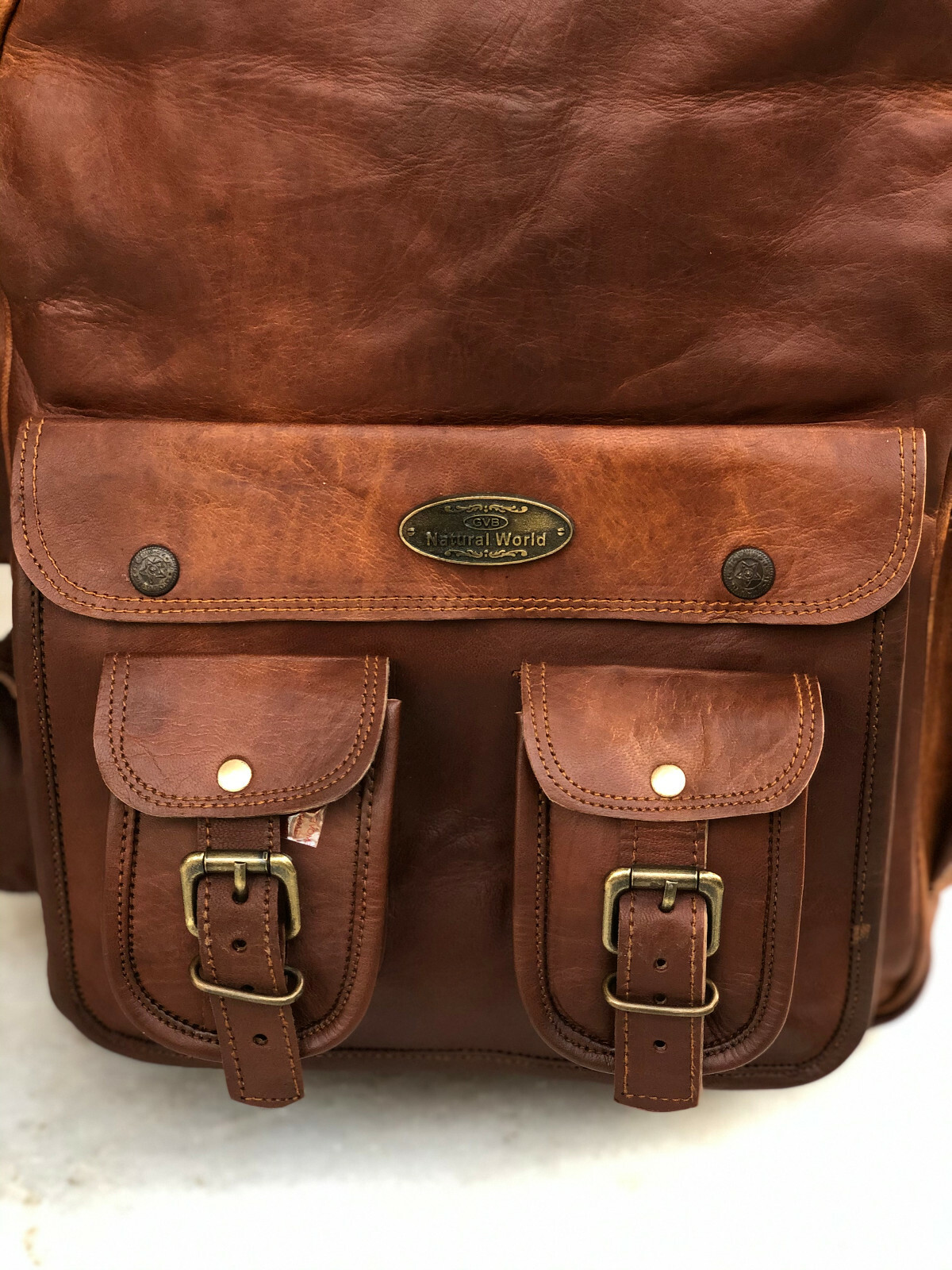 16″ Large Oversize Leather Multi Pockets Back Pack Rucksack Travel Bag For Men’s