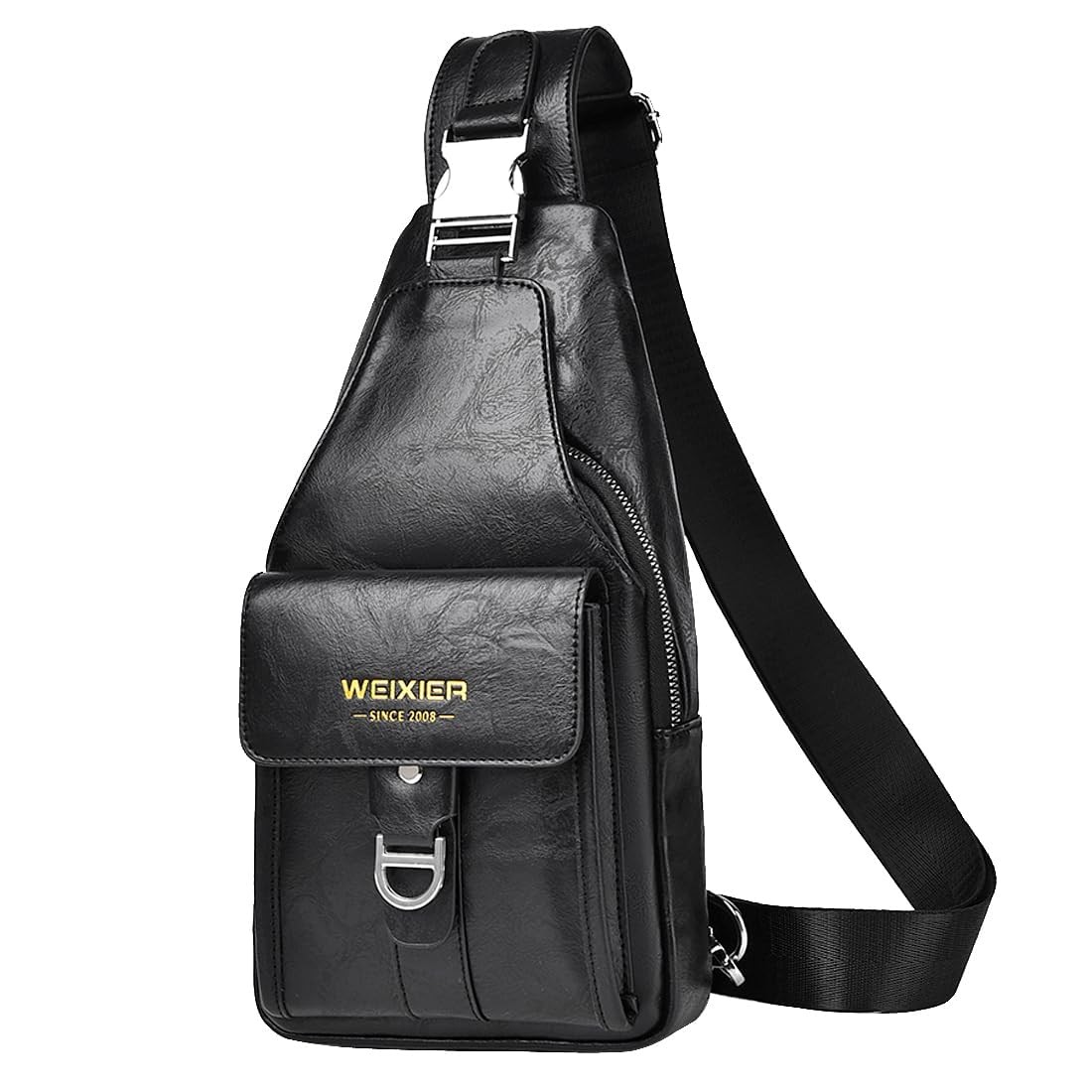Men’s PU Leather Sling Bag Waterproof Lightweight Crossbody Chest Bag