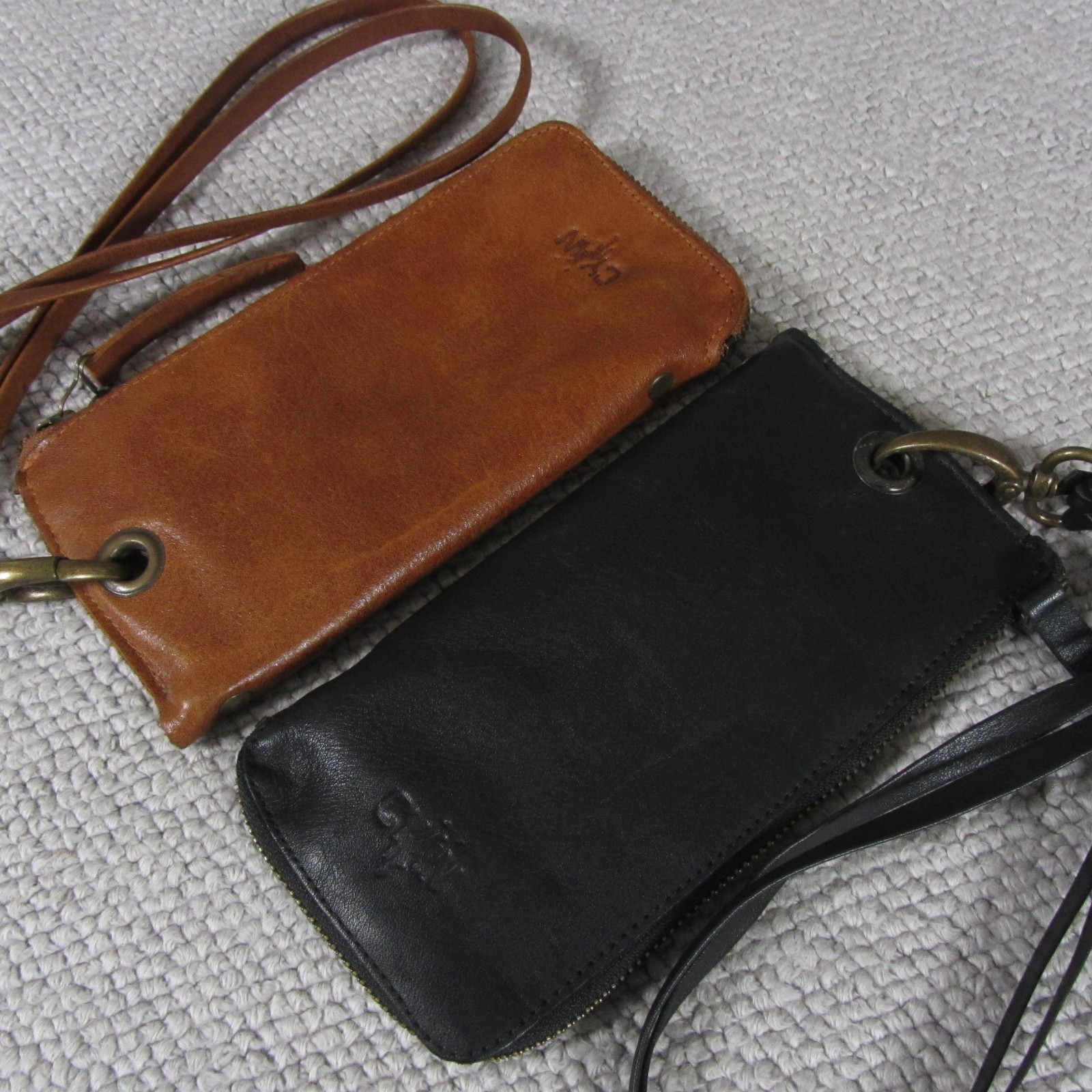 2 Wallet Clutch Bag Leather Strap Chain Brown Black Y2K Boho Urban Biker Hipster