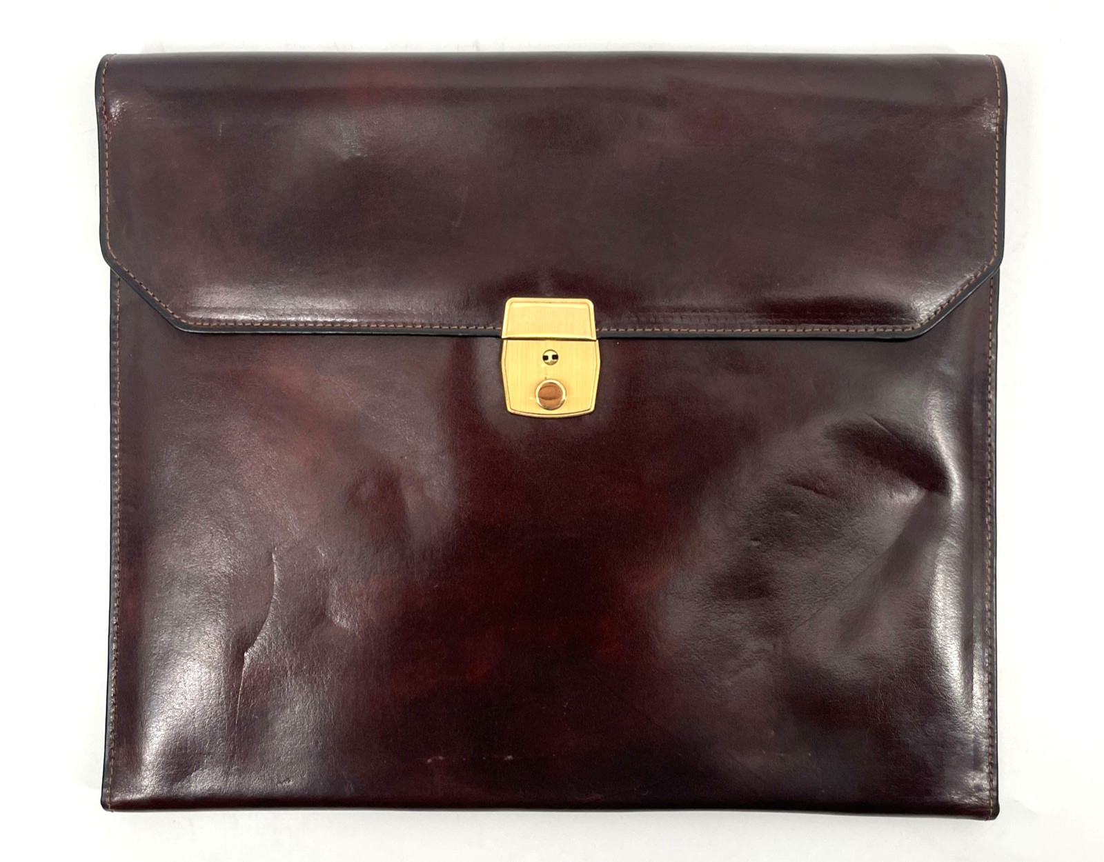 Bosca Dark Brown Leather Briefcase bag hand stained hide lock USA portfolio key