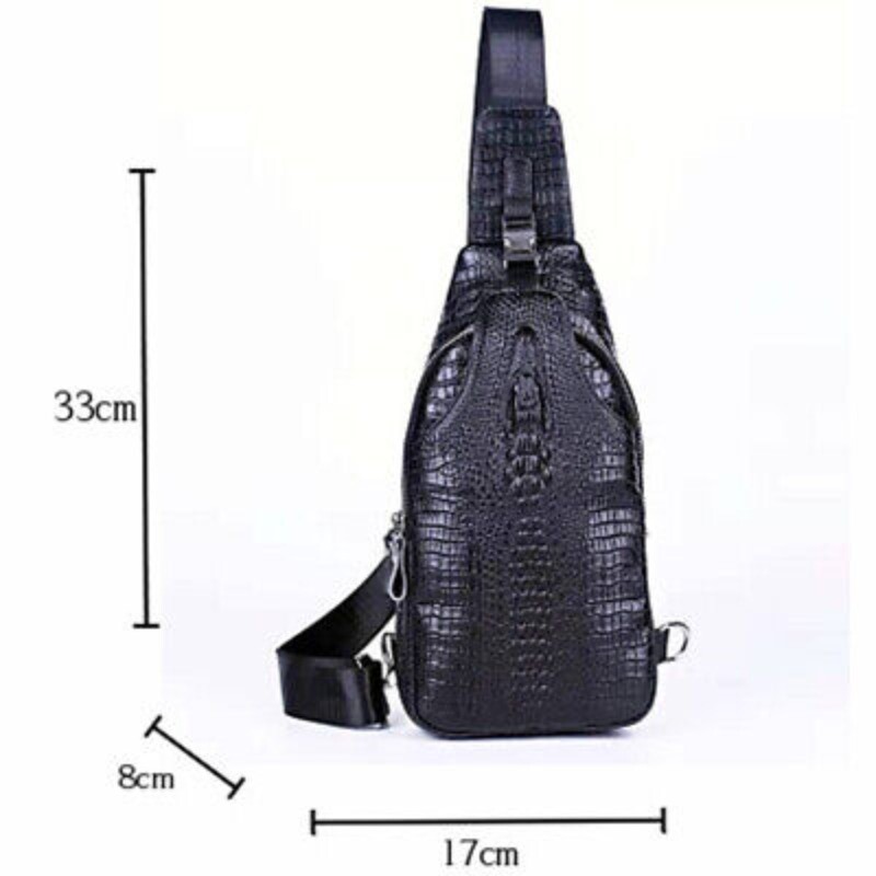 Men’s Sling Backpack 100% Genuine Leather Crocodile Pattern Crossbody Chest Bag