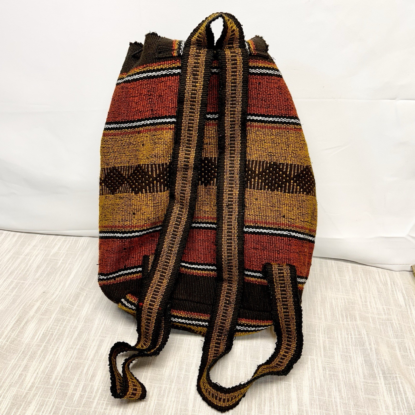 Backpack Made In Mexico Hand Woven Boho Bag 16” Yellow Red Black Rasta Pocket