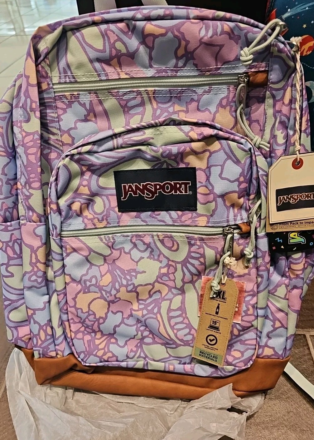 JanSport Cool Student Backpack FLUID FLORAL PASTEL NWT