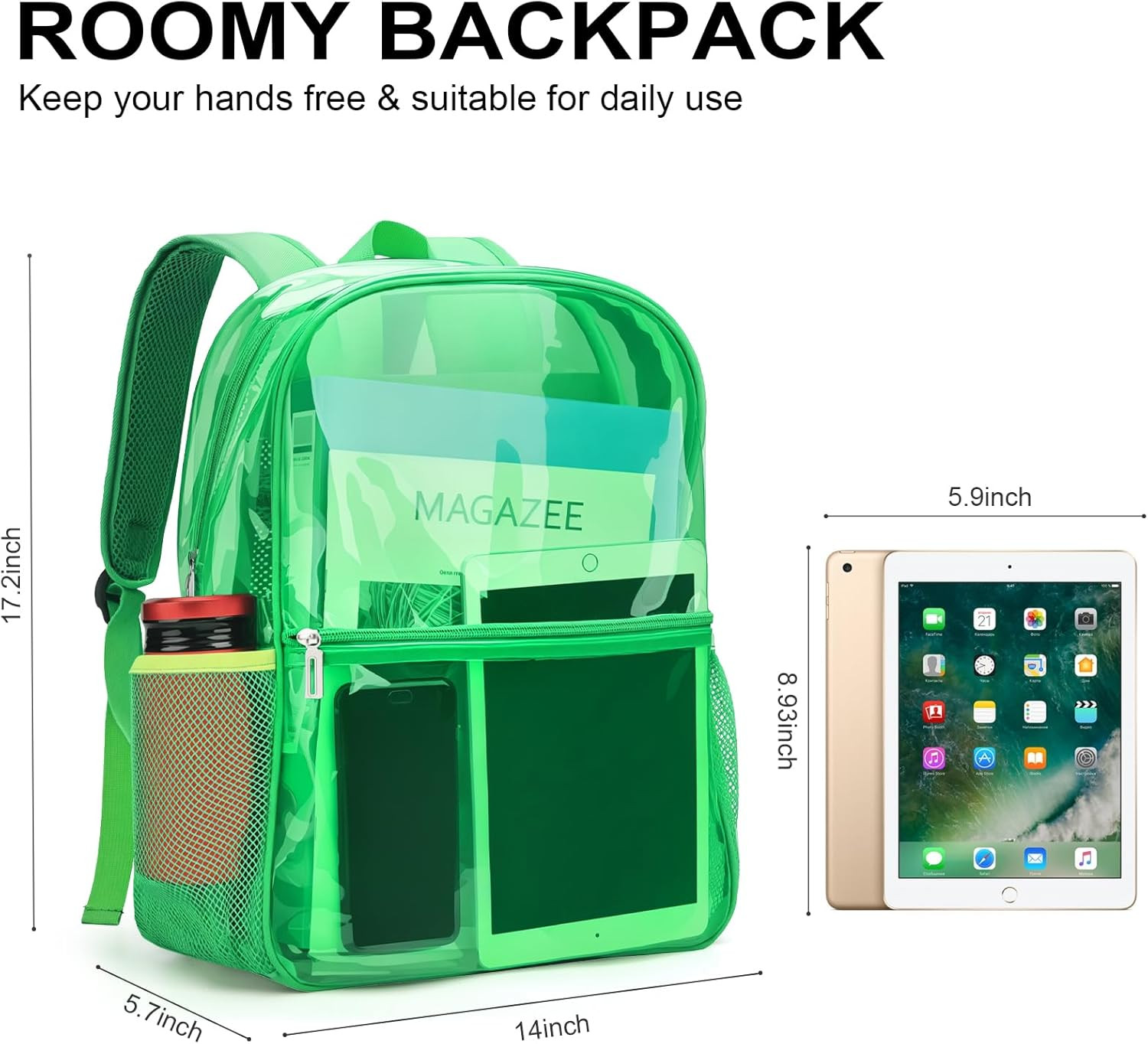 Clear Backpack Heavy Duty TPU Transparent Backpack for Sports,Work,Security Trav