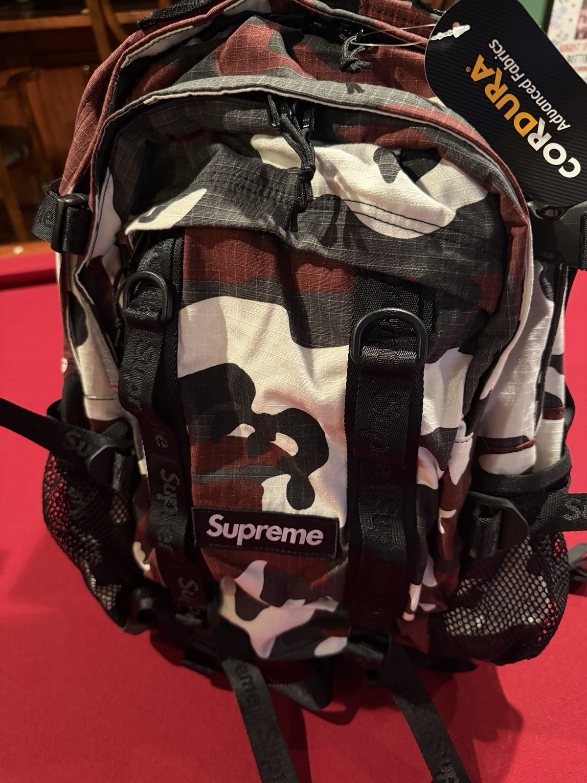 Supreme Logo Red Camo Backpack SS26 *Same Day Ship