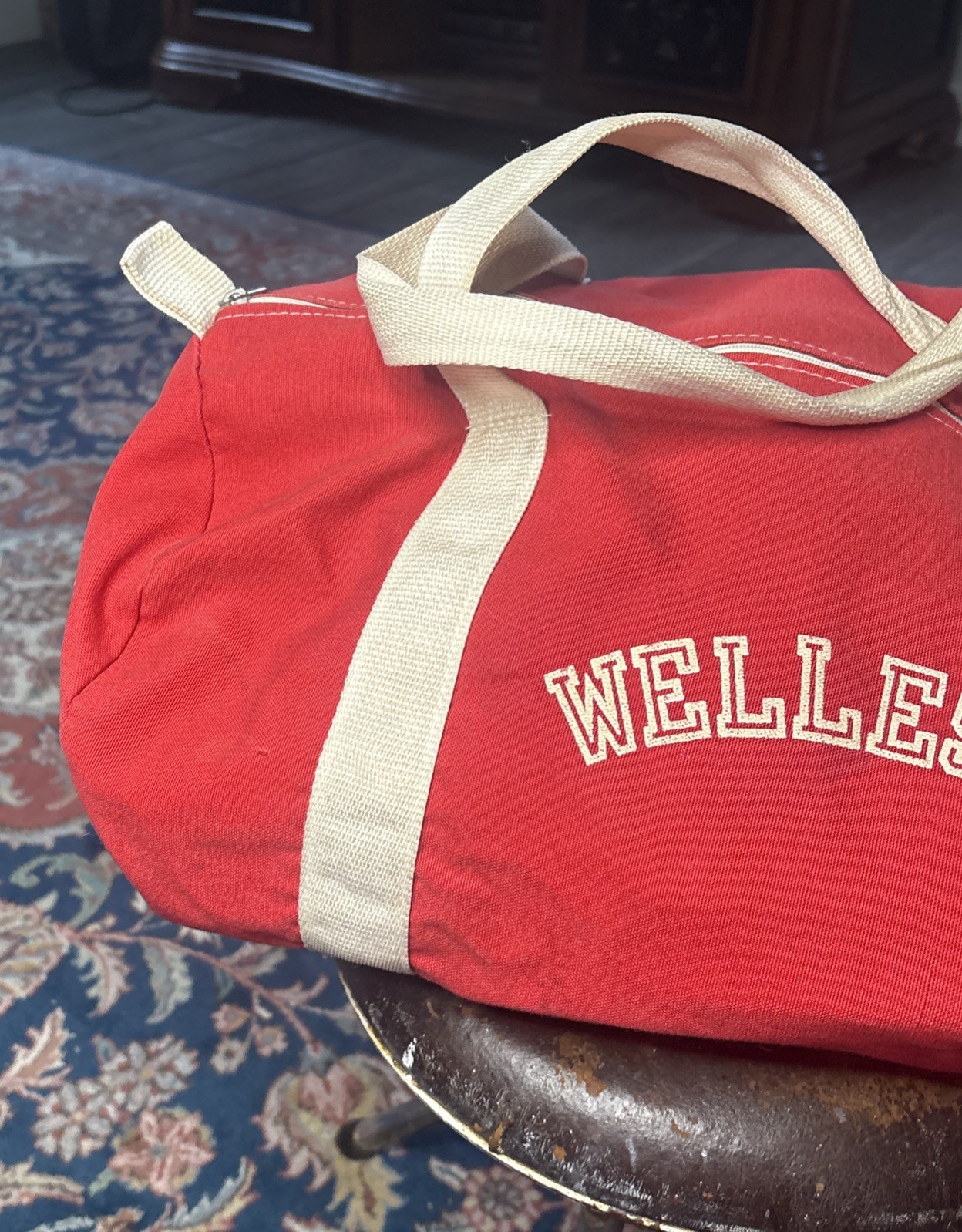 Vtg Wellesley College Massachusetts Duffle Bag Red White Rare CB Sports Inc 80s