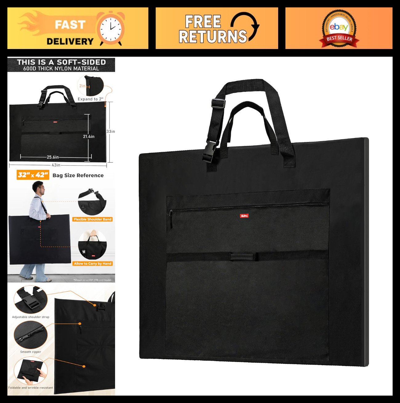 Lightweight Waterproof Art Portfolio Bag 32×42″ – Carry Case for Artwork, Sketch