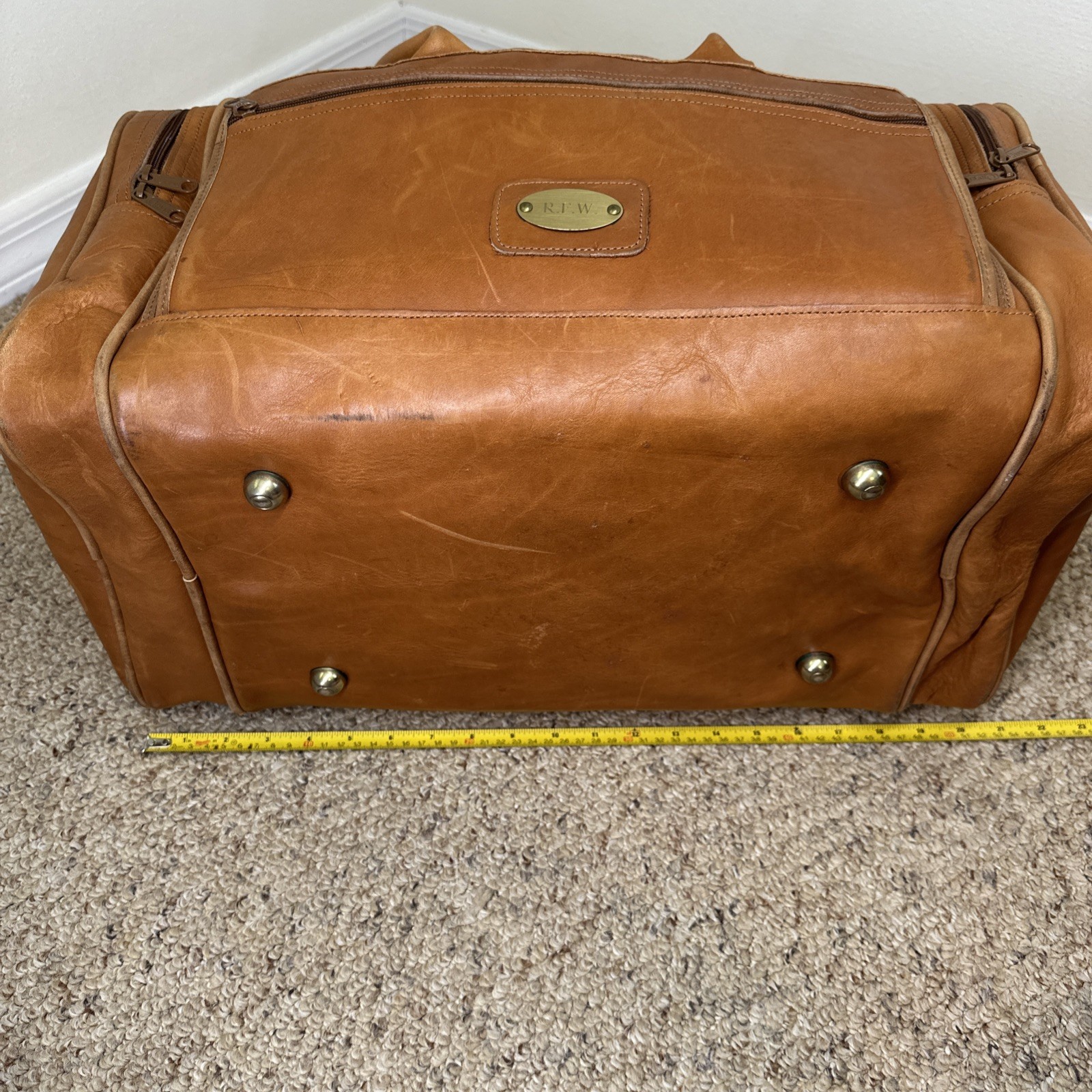 Vintage Orvis Leather Duffle Bag Multiple Pockets Customizable Made in USA