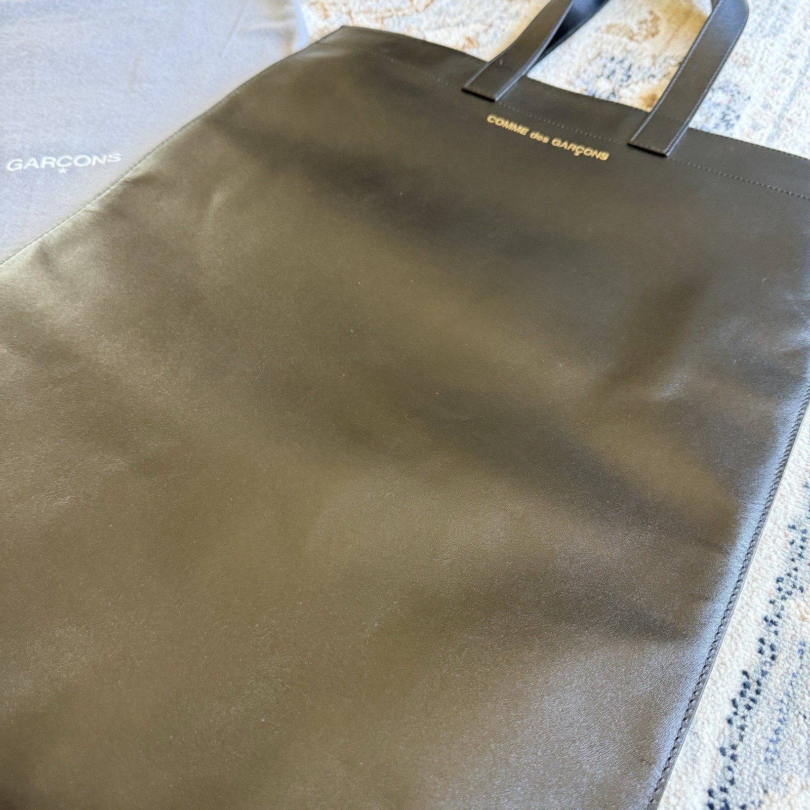 Comme Des Garcons Wallets Line B Logo Leather Book Tote Bag Black + Cloth $511