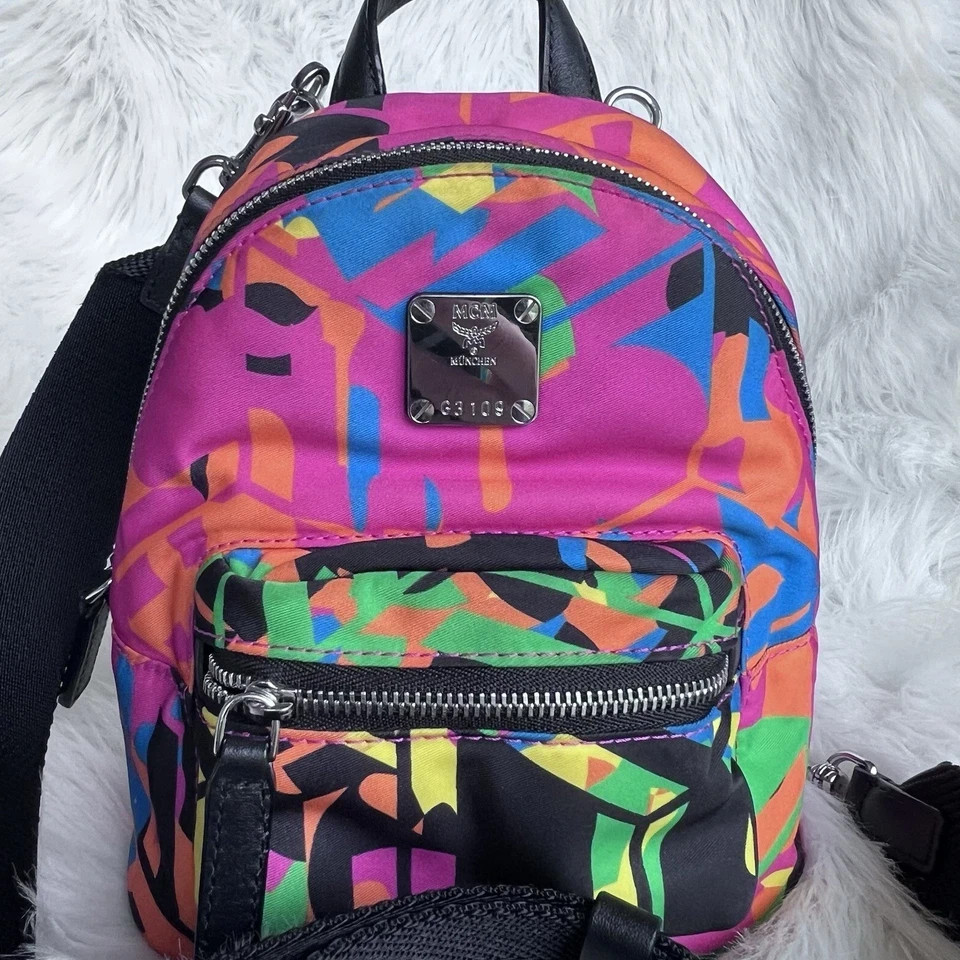 MCM Stark Crossbody Mini Bags Nylon Multicolor Multi Pocket Zip Closure $900