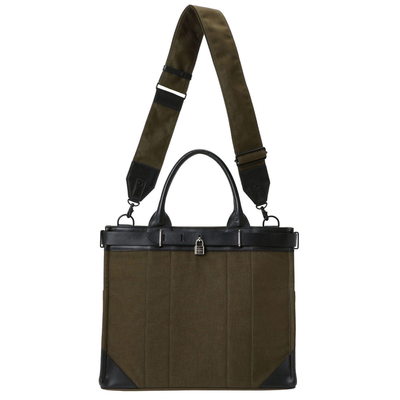 PORTER FORK 2WAY TOTE Shoulder BAG Handbag L Olive Padlock Leather Japan New