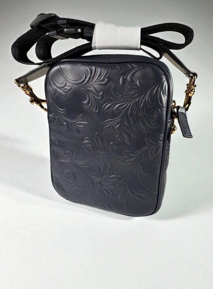 Versace Messenger Embrossing Calf Leather Barocc Navy Blue-gold $ 1500 Authentic