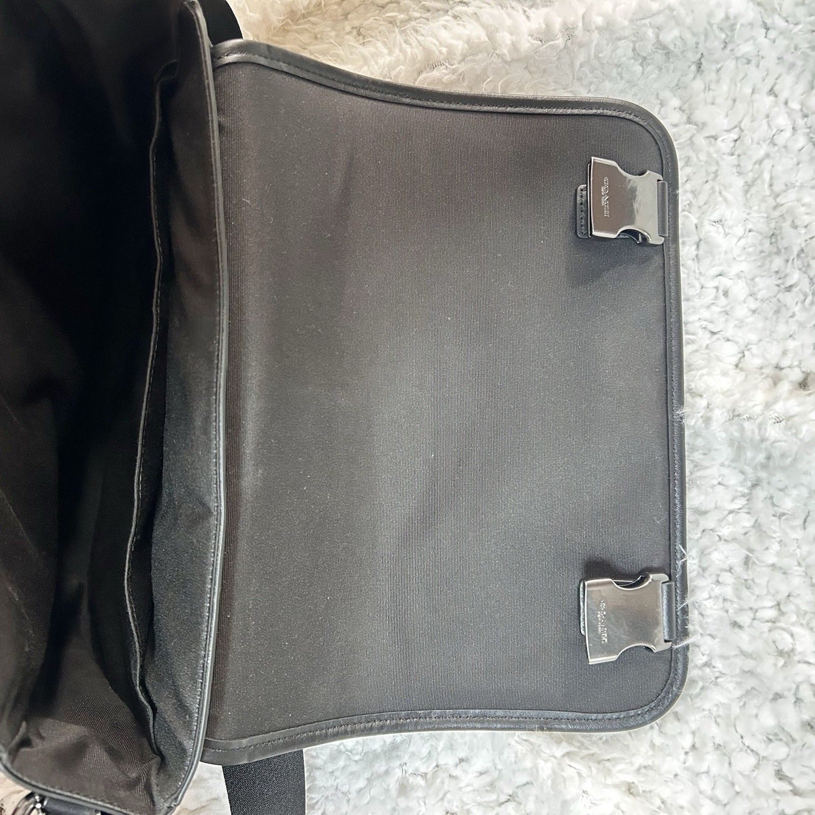 Coach Signature Monogram Messenger Crossbody Bag Black/Gray Magnetic Strap