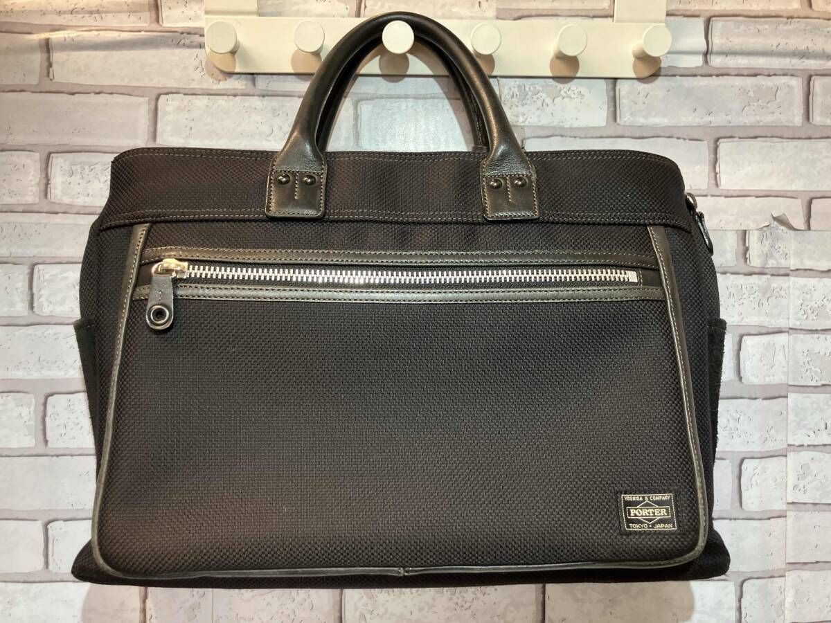 Porter Business Bag Black 30cm Men’s Leather Briefcase with Wear