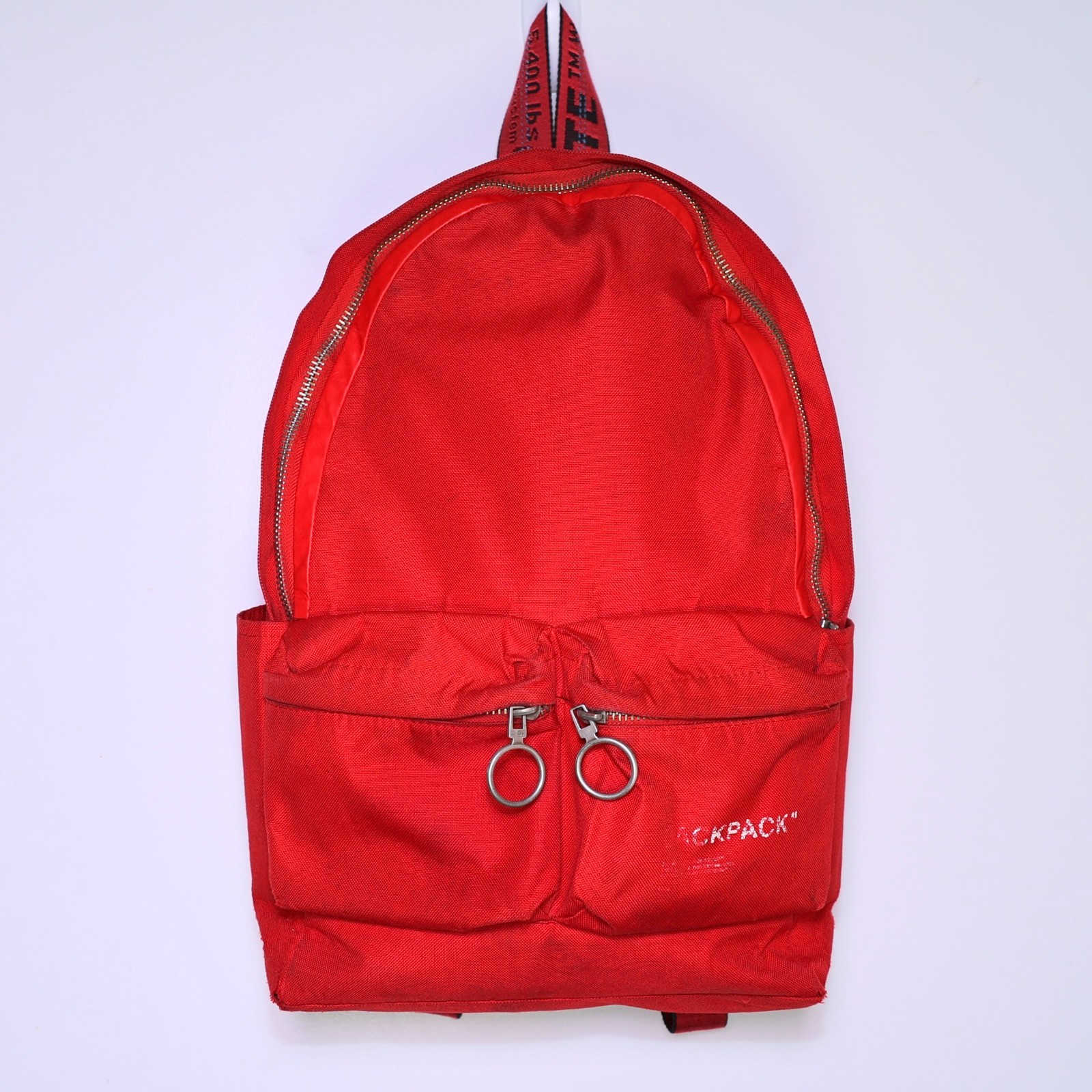 $630 Authentic Virgil Abloh OFF-WHITE Red Nylon Canvas Quote Backpack ITALY 🔥