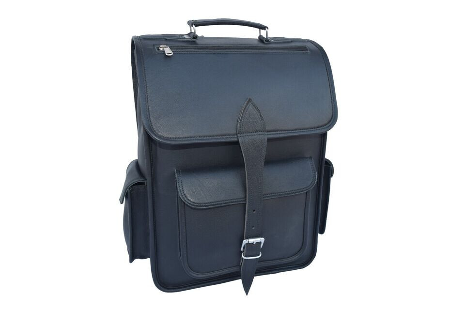 Black Leather Backpack Shoulder Bag 17 In Laptop Rucksack Office School Daypack