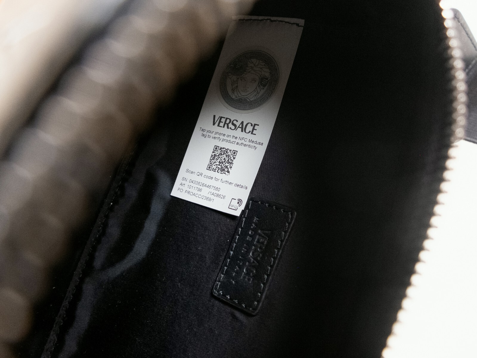 (NO CUSTOMS TAX) VERSACE La Greca Greek key black leather crossbody camera bag