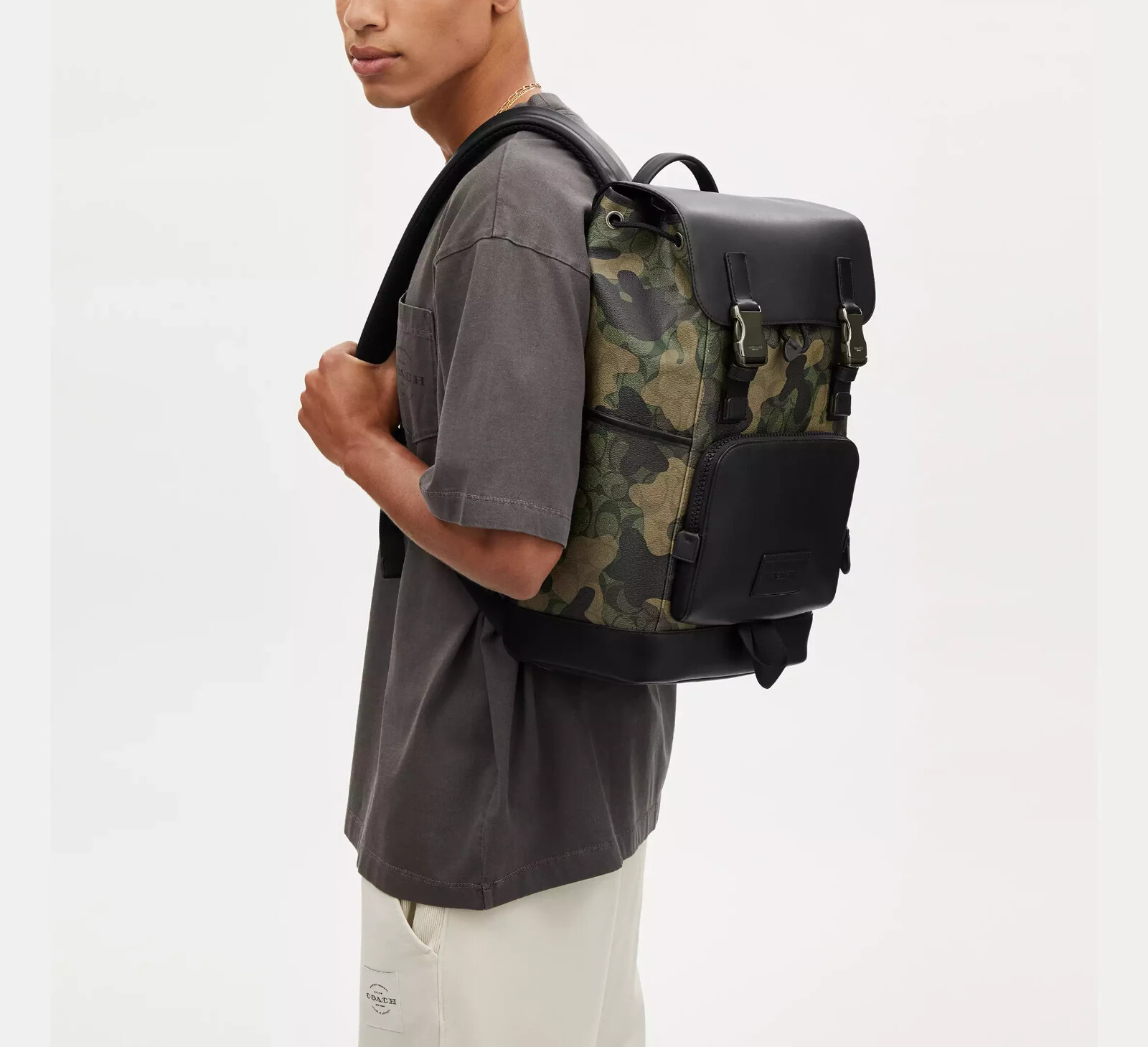 Coach CL943 Men’s Track Backpack In Signature Canvas With Camo Print Green Black