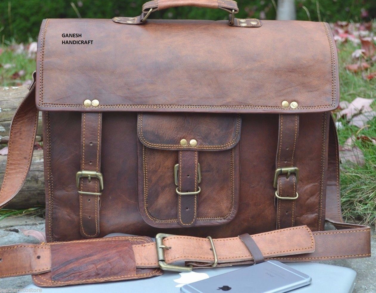 World Famous Men’s Vintage Messenger Bag Shoulder Laptop Briefcase Leather